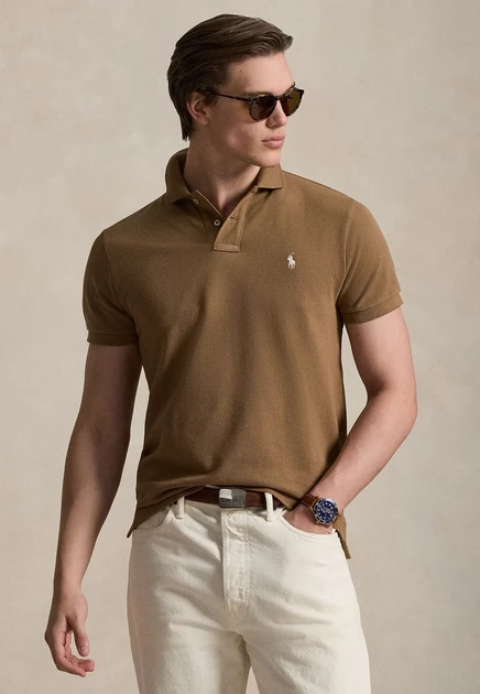 Polo Ralph Lauren CUSTOM SLIM FIT INDIGO MESH POLO SHIRT - Polo shirt - antique cream/c7114 brown