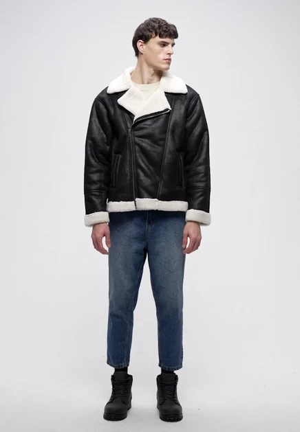 Мужская куртка Urban Classics Shearling Biker, черно-белая