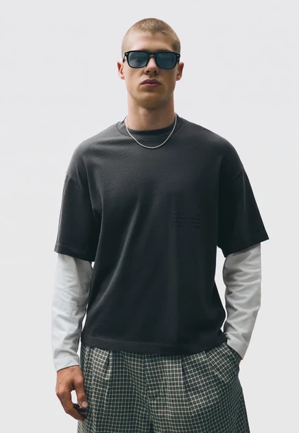Мужской лонгслив Bershka Contrast, тёмно-серый