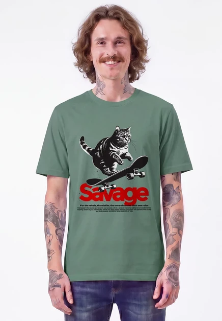 Футболка унисекс watapparel Savage Cat, зеленая