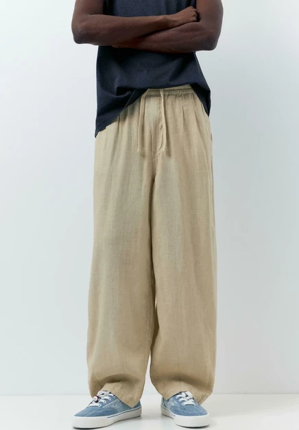 Мужские льняные брюки Pull&Bear, бежевые