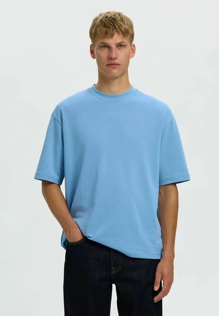 Selected SLMLOOSEOSCAR SS O-NECK TEE NOOS - Basic T-shirt - rose brown blissful blue