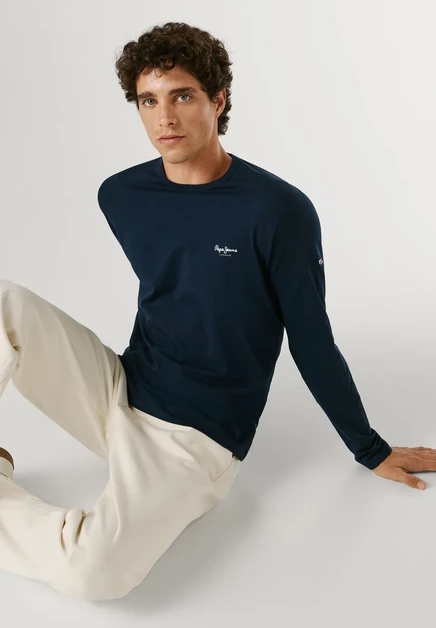 Мужской лонгслив Pepe Jeans Basic Long, бело-синий