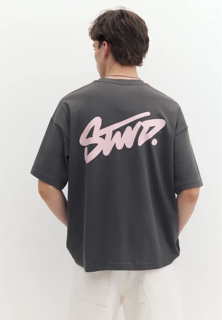 Мужская футболка Pull&Bear BOXY LOGO STWD, серая