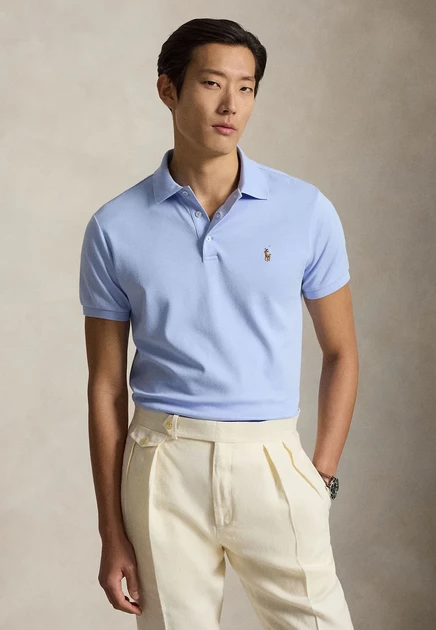 Polo Ralph Lauren CUSTOM SLIM FIT SOFT COTTON POLO SHIRT - Polo shirt - pale cream pebble blue