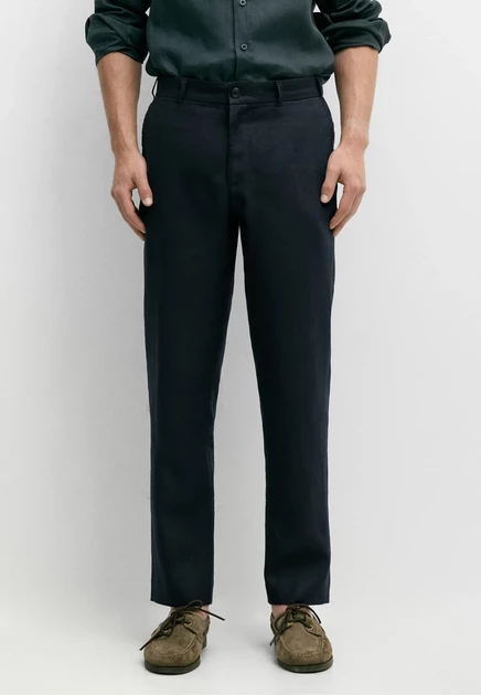 Massimo Dutti Straight-leg linen trousers - Trousers - white mottled dark blue