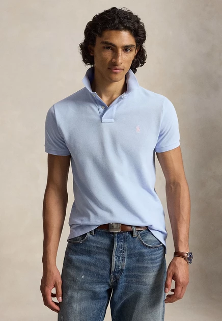 Polo Ralph Lauren CUSTOM SLIM FIT INDIGO MESH POLO SHIRT - Polo shirt - antique cream/c7114 pebble blue