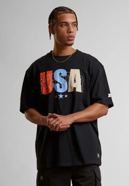Starter USA - Print T-shirt - heathergrey black