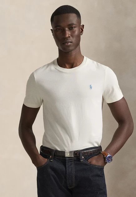 Мужская футболка Polo Ralph Lauren Custom Slim, кремовая