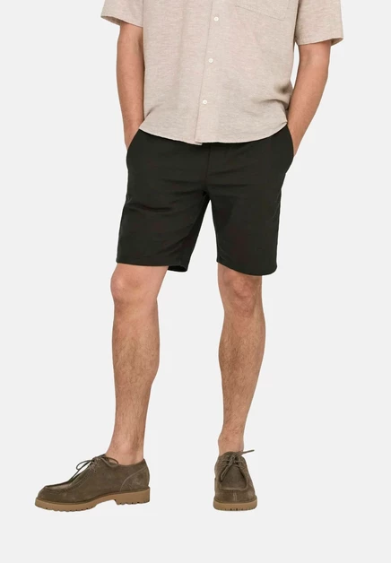 Only & Sons ONSLINUS Regular Fit Linen - Shorts - silver lining demitasse