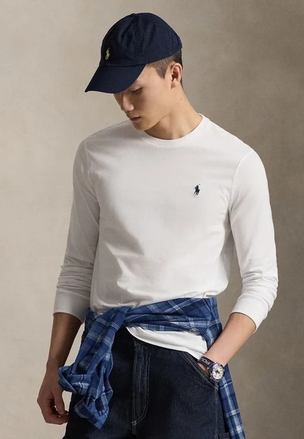 Мужской лонгслив Polo Ralph Lauren Custom Slim, белый