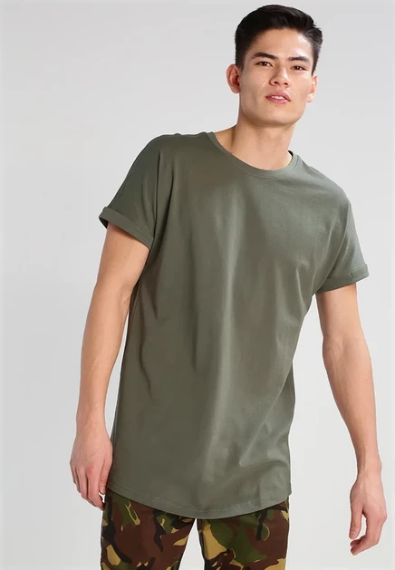 Urban Classics LONG SHAPED TURNUP TEE - Basic T-shirt - charcoal olive