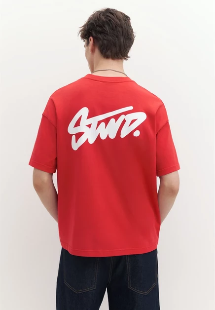 Мужская футболка Pull&Bear STWD Logo Boxy с принтом, серая