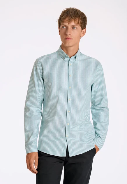 Lindbergh STRIPED SUPERFLEX OXFORD L/S - Shirt - dk stone mint