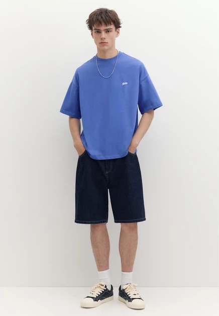 Мужская футболка Pull&Bear Boxy Logo, синяя
