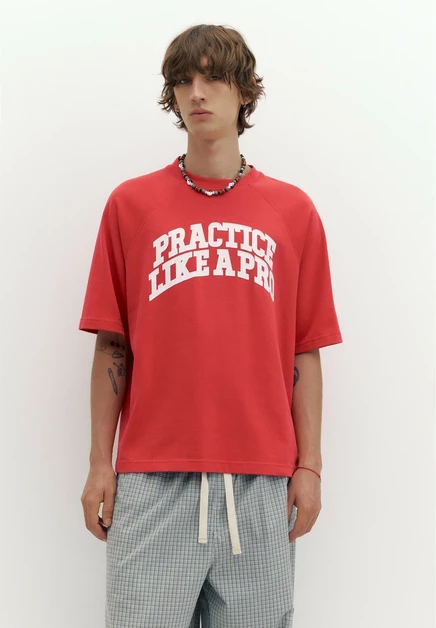 Мужская футболка Pull&Bear STWD, с принтом, красная
