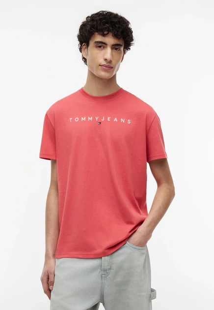 Мужская футболка Tommy Jeans Linear Logo, бежевая/красная