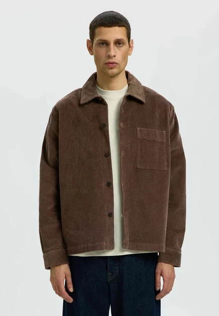 Мужская рубашка Selected Overshirt Corduroy, шоколадная