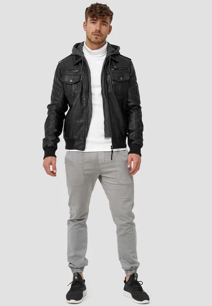 Мужская куртка Indicode Jeans AARON из экокожи, черная