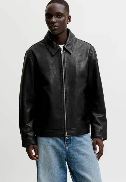 Мужская кожаная куртка Jack & Jones Leather, черная