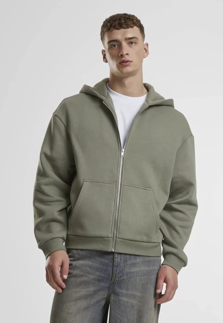URBAN CLASSICS FLUFFY ZIP HOODY - Zip-up sweatshirt - white paleolive