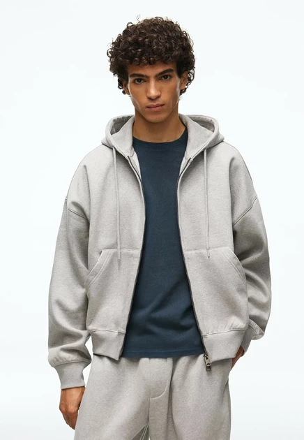 Мужская толстовка Bershka Basic на молнии, серая