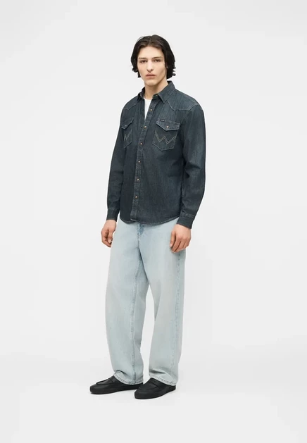 Мужская рубашка Wrangler Western, джинсовая, цвета каньон