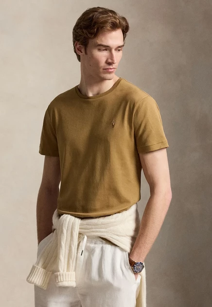 Polo Ralph Lauren CUSTOM SLIM FIT SOFT COTTON T-SHIRT - Basic T-shirt - pale cream cafe brown
