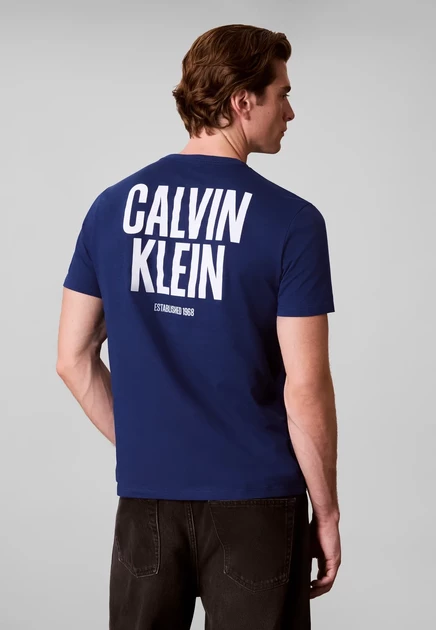 Calvin Klein Jeans BLOCK FONT - Print T-shirt - bright white estate blue