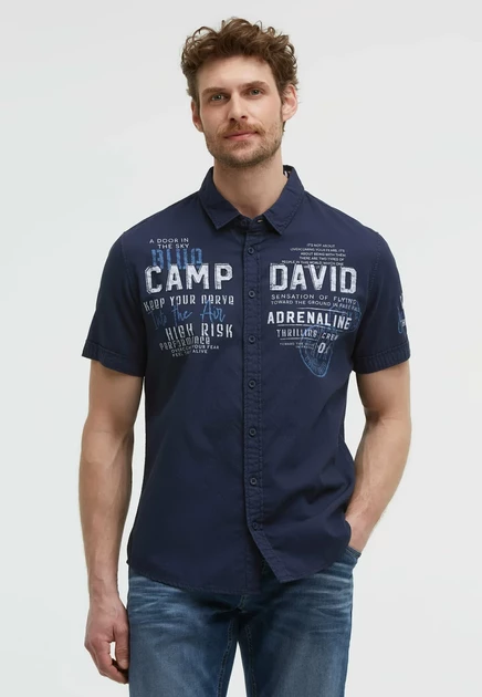 Мужская рубашка Camp David с принтом, темно-синяя