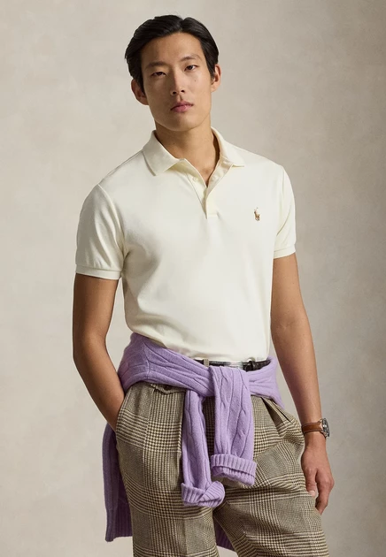 Мужское поло Polo Ralph Lauren Custom Slim Fit, кремовое