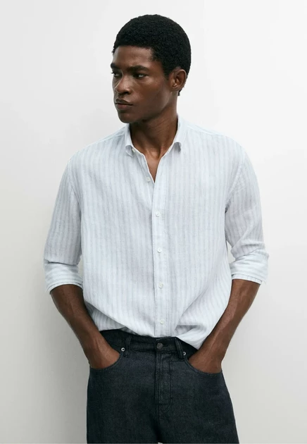 Мужская льняная рубашка Massimo Dutti, голубая