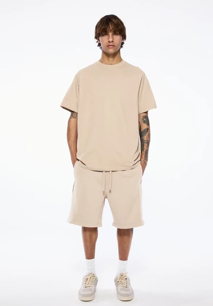 Мужской комплект Pull&Bear Basic, футболка и шорты, песочный