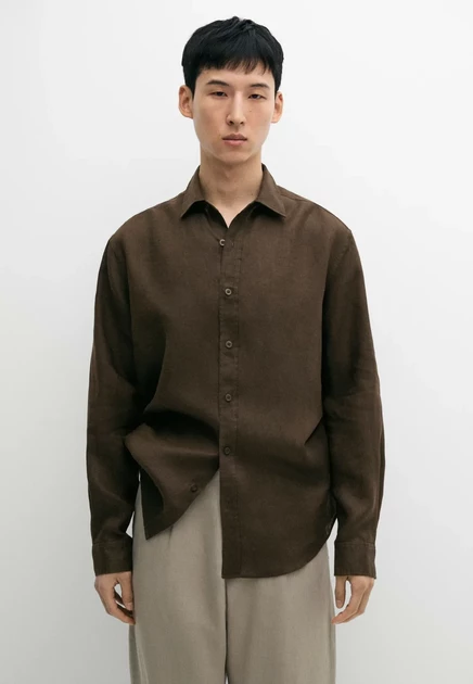 Мужская льняная рубашка Massimo Dutti, коричневая
