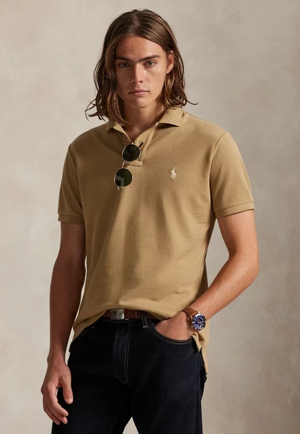 Мужское поло Polo Ralph Lauren Custom Slim Fit, бежевое