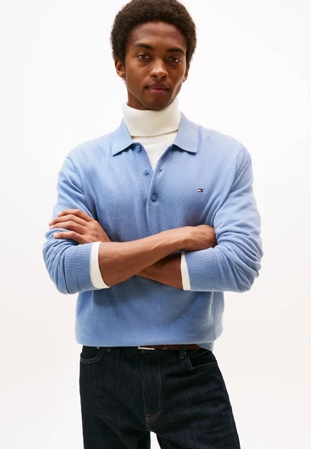 Мужское поло Tommy Hilfiger с длинным рукавом, синее