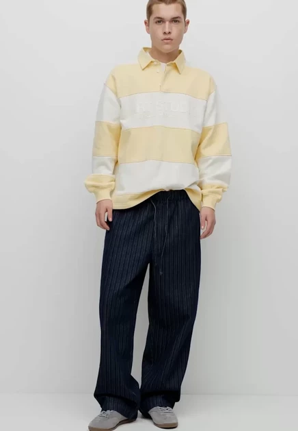 Мужское поло Pull&Bear в полоску, желтое