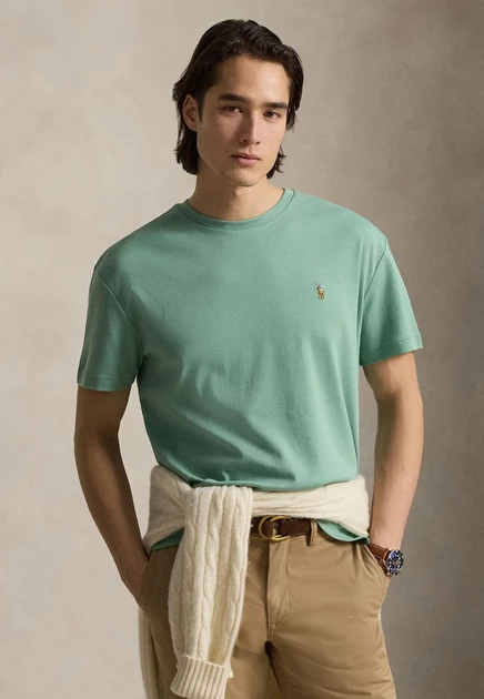 Polo Ralph Lauren CUSTOM SLIM FIT SOFT COTTON T-SHIRT - Basic T-shirt - pale cream faded mint