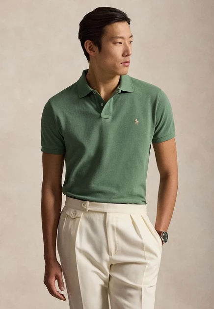 Polo Ralph Lauren CUSTOM SLIM FIT INDIGO MESH POLO SHIRT - Polo shirt - antique cream/c7114 fatigue