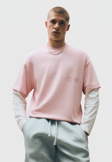 Мужской лонгслив Bershka Contrast, розовый