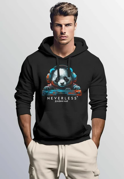 Мужское худи Neverless Panda Bär, черное