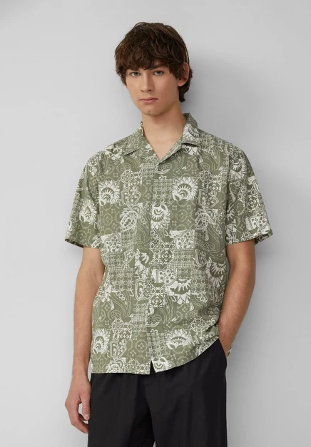 QS RESORT FIT MIT ALL-OVER - Shirt - schwarz helles olivgrün