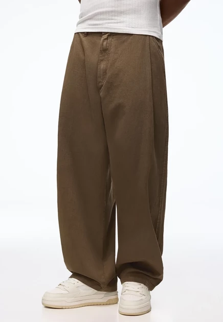 Мужские брюки Bershka Linen Super Baggy, коричневые
