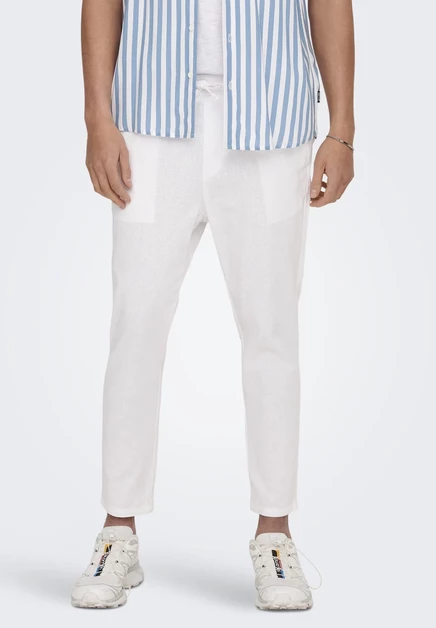Only & Sons Joggers ONSLINUS Tapered Fit Linen - Trousers - grau bright white