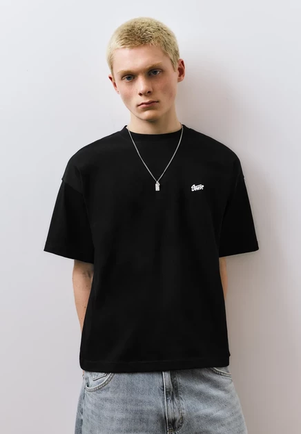 Мужская футболка Pull&Bear Boxy Logo STWD, сине-черная