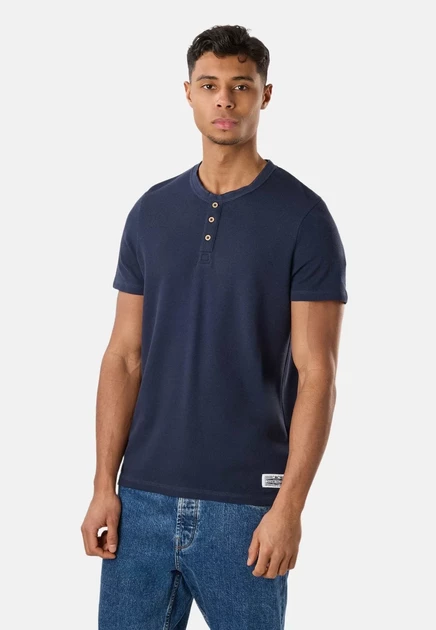 Мужская футболка Denim Factory Henley, бело-темно-синяя