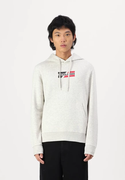 Мужское худи Jack & Jones Logo, белое меланжевое