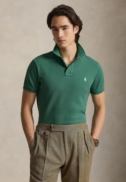 Polo Ralph Lauren CUSTOM SLIM FIT INDIGO MESH POLO SHIRT - Polo shirt - antique cream/c7114 antique green/antique cream