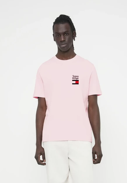 Мужская футболка Tommy Hilfiger с вышитым логотипом, розовая