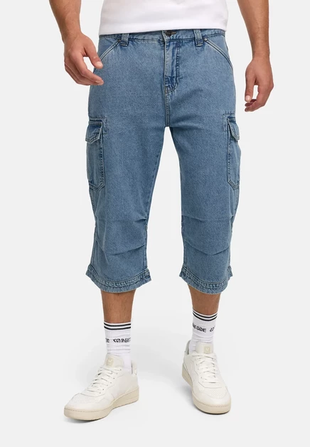INDICODE JEANS NICOLAS CHECK SHORTS CARGO - Denim shorts - raven blue wash